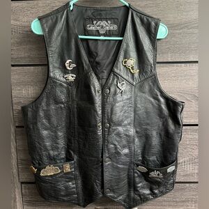 Vintage Black leather biker vest